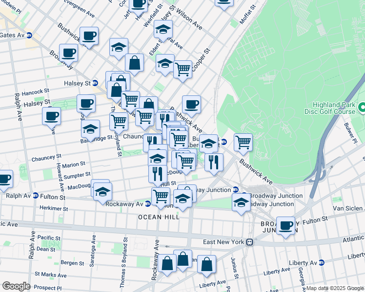 map of restaurants, bars, coffee shops, grocery stores, and more near in Brooklyn