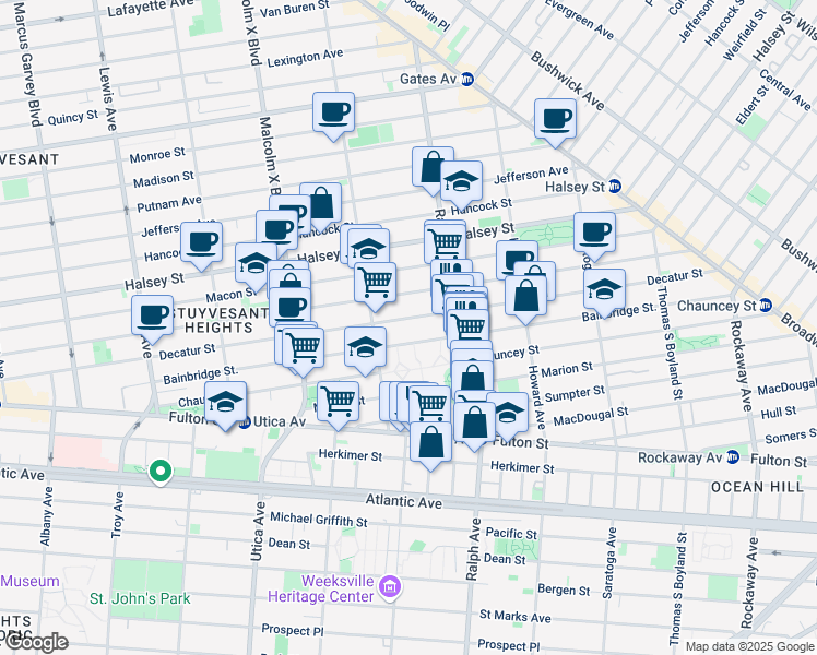 map of restaurants, bars, coffee shops, grocery stores, and more near 324 Bainbridge Street in Brooklyn