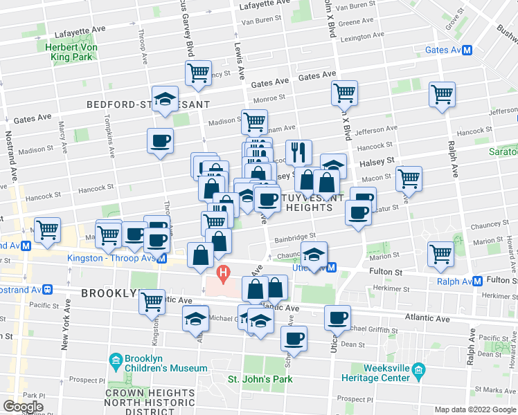 map of restaurants, bars, coffee shops, grocery stores, and more near in Brooklyn