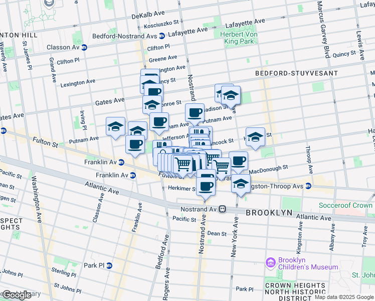 map of restaurants, bars, coffee shops, grocery stores, and more near 44 Halsey Street in Brooklyn