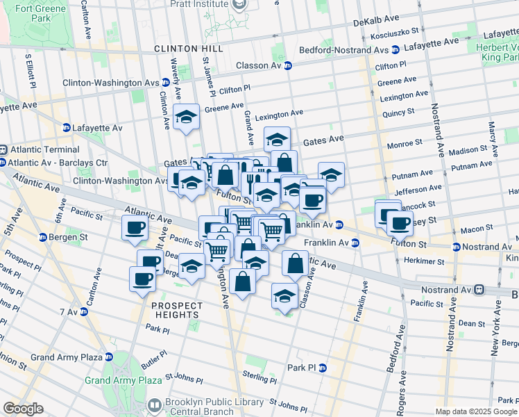 map of restaurants, bars, coffee shops, grocery stores, and more near 42 Lefferts Place in Brooklyn