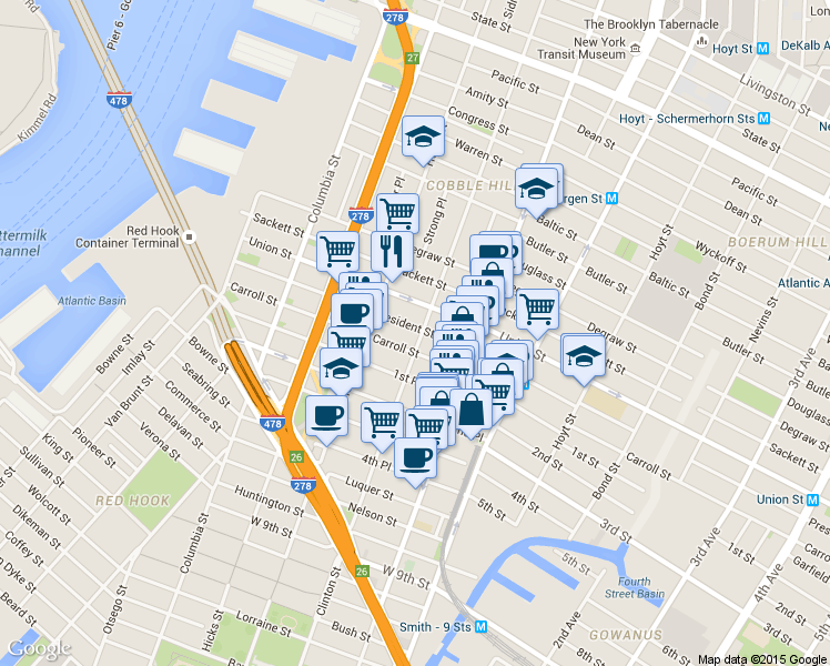 map of restaurants, bars, coffee shops, grocery stores, and more near 423 Clinton Street in Brooklyn
