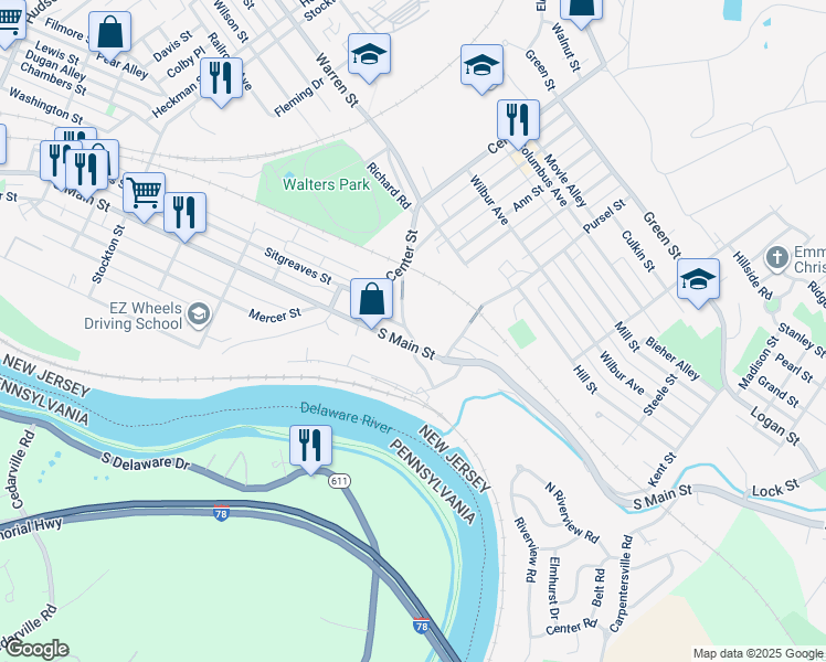 map of restaurants, bars, coffee shops, grocery stores, and more near 742 South Main Street in Phillipsburg