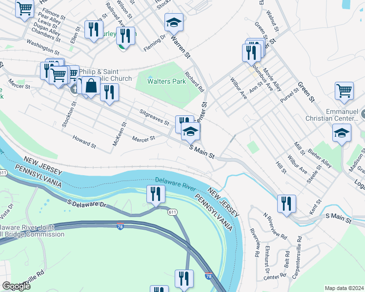 map of restaurants, bars, coffee shops, grocery stores, and more near 690 South Main Street in Phillipsburg