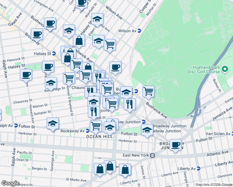 map of restaurants, bars, coffee shops, grocery stores, and more near in Brooklyn