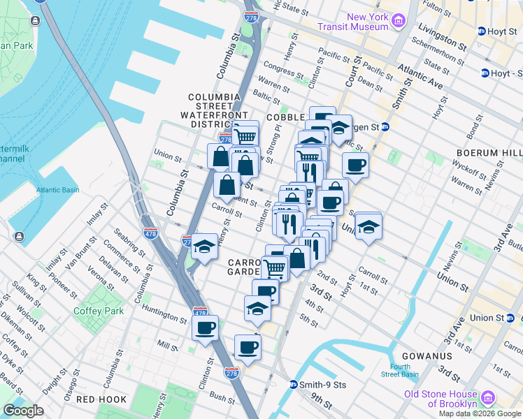 map of restaurants, bars, coffee shops, grocery stores, and more near 420 Clinton Street in Brooklyn