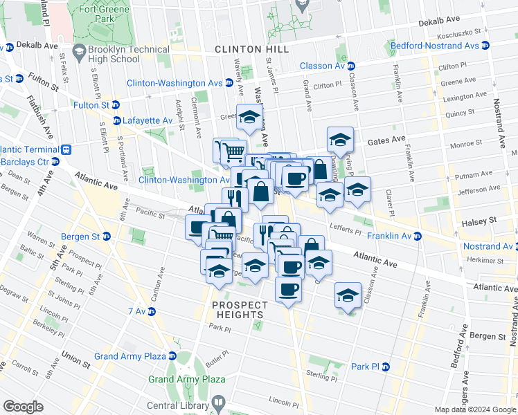 map of restaurants, bars, coffee shops, grocery stores, and more near 859 Atlantic Avenue in Brooklyn