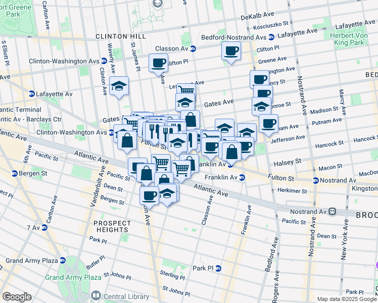 map of restaurants, bars, coffee shops, grocery stores, and more near 43 Putnam Avenue in Brooklyn