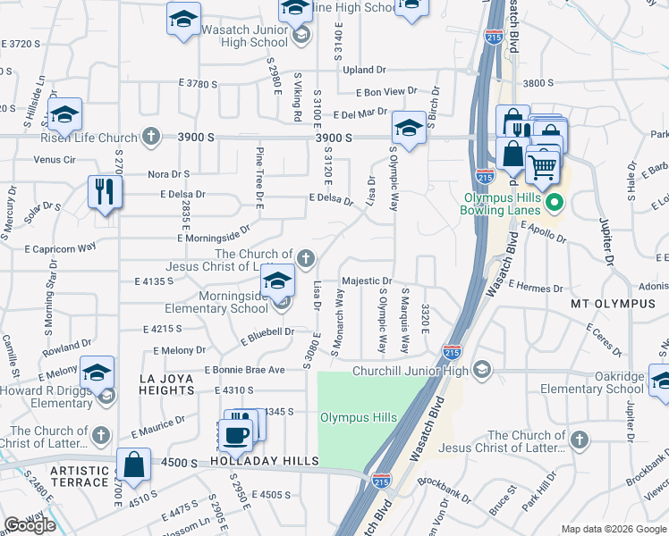 map of restaurants, bars, coffee shops, grocery stores, and more near 4090 South Monarch Way in Salt Lake City