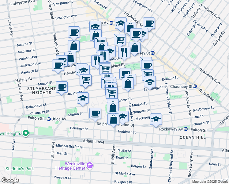map of restaurants, bars, coffee shops, grocery stores, and more near 371 Bainbridge Street in Brooklyn