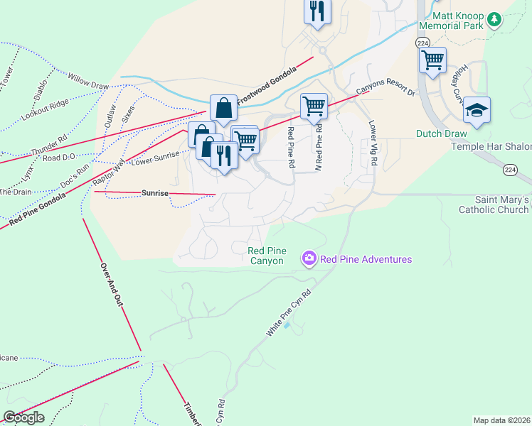 map of restaurants, bars, coffee shops, grocery stores, and more near 3507 Ridgeline Drive in Park City
