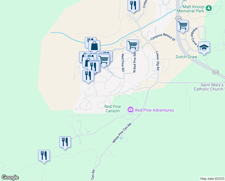 map of restaurants, bars, coffee shops, grocery stores, and more near 3507 Ridgeline Drive in Park City