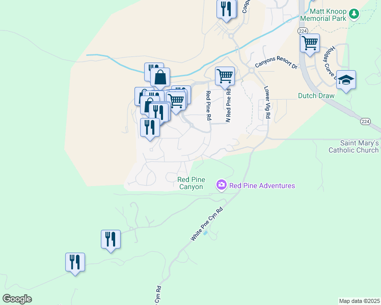 map of restaurants, bars, coffee shops, grocery stores, and more near 3507 Ridgeline Drive in Park City