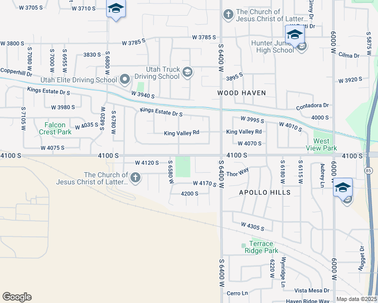 map of restaurants, bars, coffee shops, grocery stores, and more near 6524 Castle View Drive in West Valley City