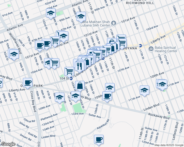 map of restaurants, bars, coffee shops, grocery stores, and more near in Queens