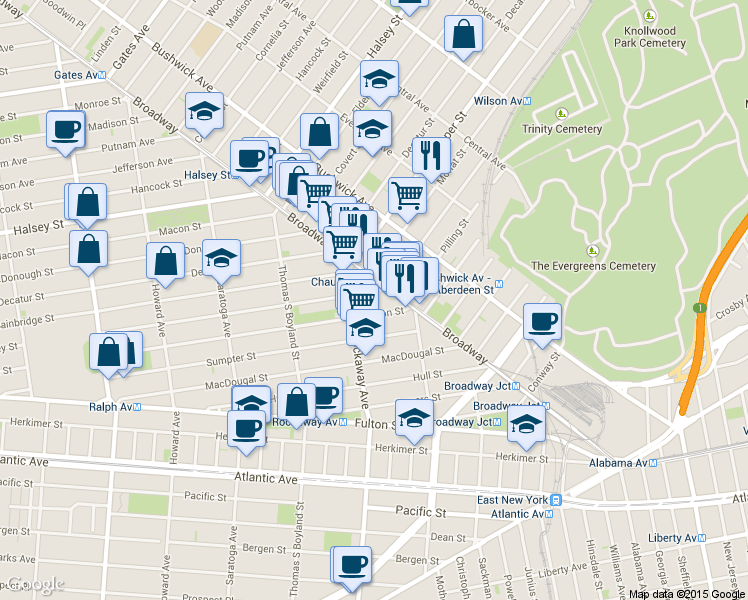 map of restaurants, bars, coffee shops, grocery stores, and more near in Brooklyn