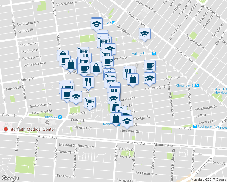 map of restaurants, bars, coffee shops, grocery stores, and more near in Brooklyn