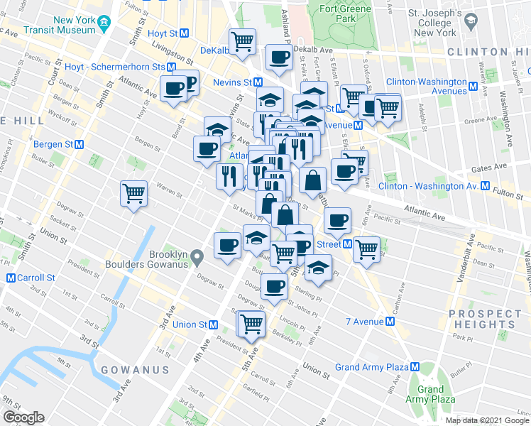 map of restaurants, bars, coffee shops, grocery stores, and more near 59 4th Avenue in Brooklyn