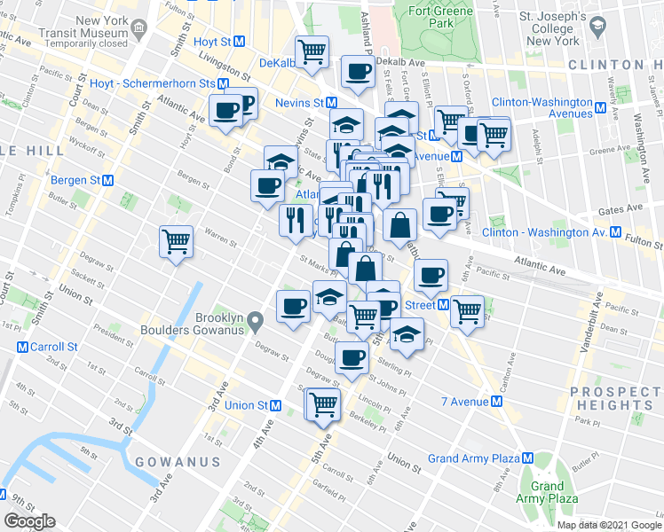 map of restaurants, bars, coffee shops, grocery stores, and more near 59 4th Avenue in Brooklyn