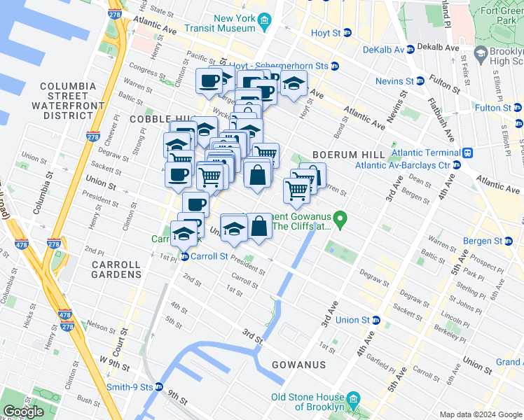 map of restaurants, bars, coffee shops, grocery stores, and more near 238 Hoyt Street in Brooklyn