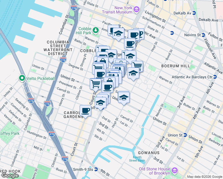 map of restaurants, bars, coffee shops, grocery stores, and more near 350 Degraw Street in Brooklyn