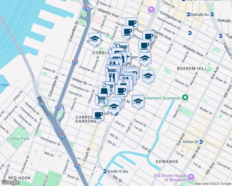 map of restaurants, bars, coffee shops, grocery stores, and more near in Brooklyn