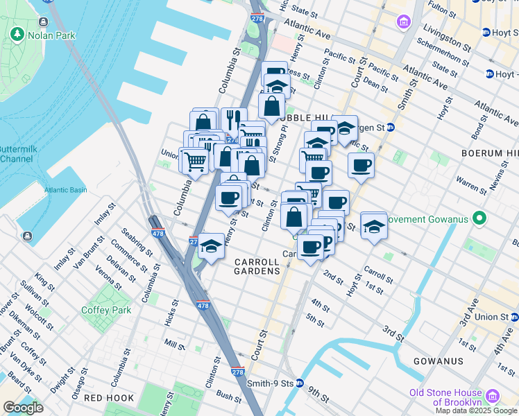 map of restaurants, bars, coffee shops, grocery stores, and more near in Brooklyn