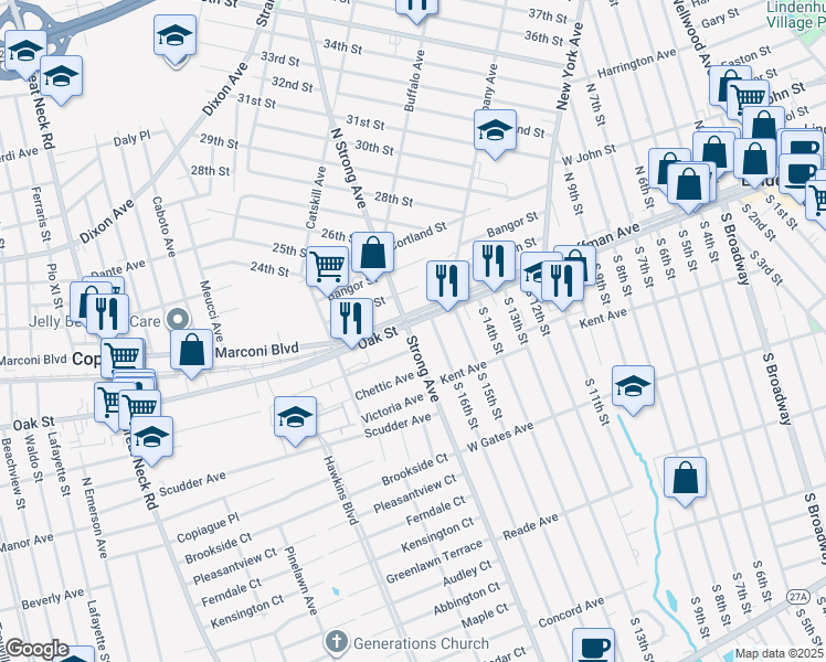 map of restaurants, bars, coffee shops, grocery stores, and more near 640 West Hoffman Avenue in Lindenhurst