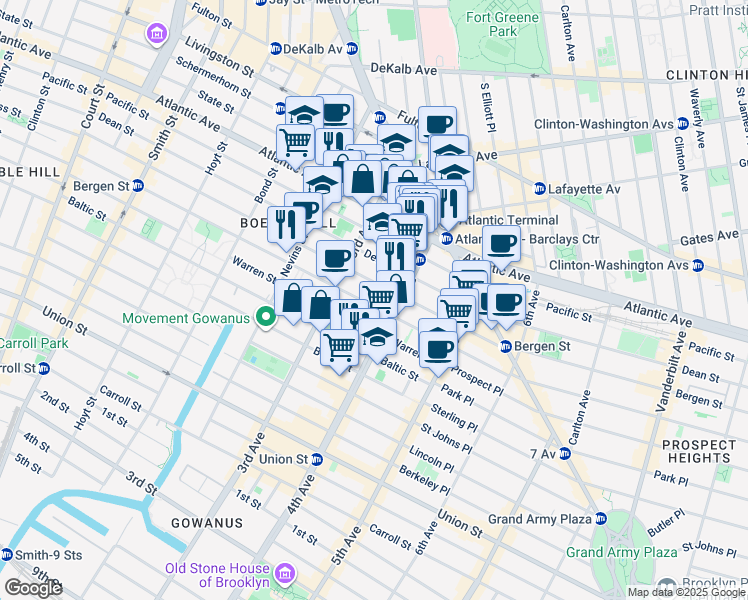 map of restaurants, bars, coffee shops, grocery stores, and more near 47 Saint Marks Place in Brooklyn