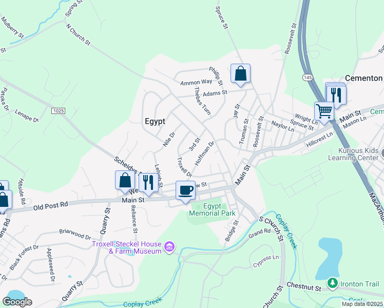 map of restaurants, bars, coffee shops, grocery stores, and more near 4504 Troxell Drive in Lehigh County