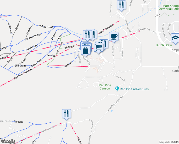 map of restaurants, bars, coffee shops, grocery stores, and more near 3558 North Escala Court in Park City