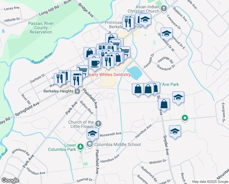 map of restaurants, bars, coffee shops, grocery stores, and more near 10 Helen Way in Berkeley Heights