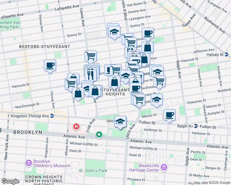 map of restaurants, bars, coffee shops, grocery stores, and more near MacDonough Street & Stuyvesant Avenue in Brooklyn
