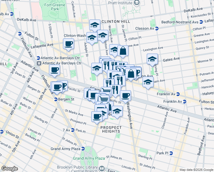 map of restaurants, bars, coffee shops, grocery stores, and more near 531 Vanderbilt Avenue in Brooklyn