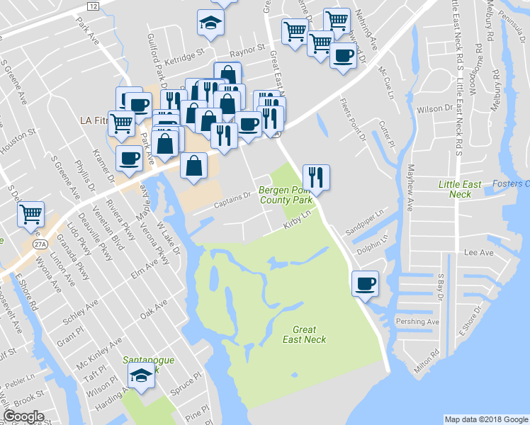 map of restaurants, bars, coffee shops, grocery stores, and more near 405 Marine Lane in West Babylon