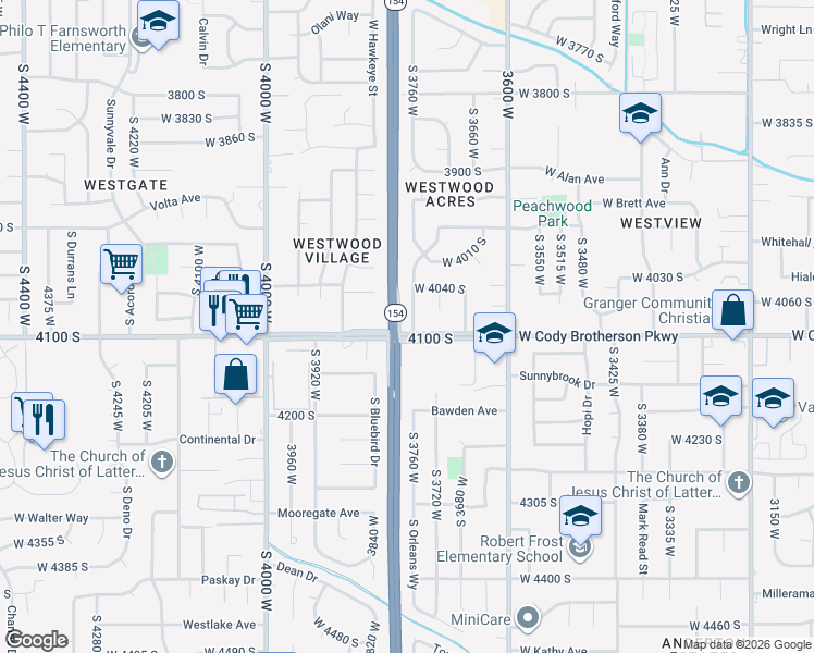 map of restaurants, bars, coffee shops, grocery stores, and more near 4066 3760 West in Salt Lake City