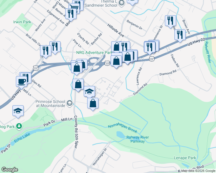 map of restaurants, bars, coffee shops, grocery stores, and more near 3403 Park Place in Springfield Township