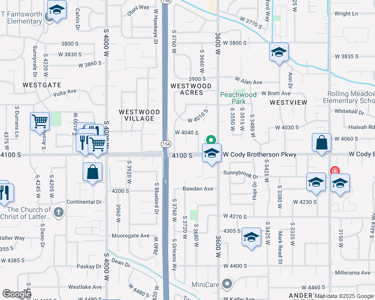 map of restaurants, bars, coffee shops, grocery stores, and more near 3708 West 4100 South in West Valley City