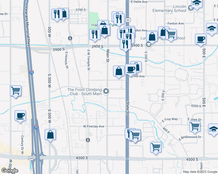 map of restaurants, bars, coffee shops, grocery stores, and more near 4081 South Main Street in Millcreek