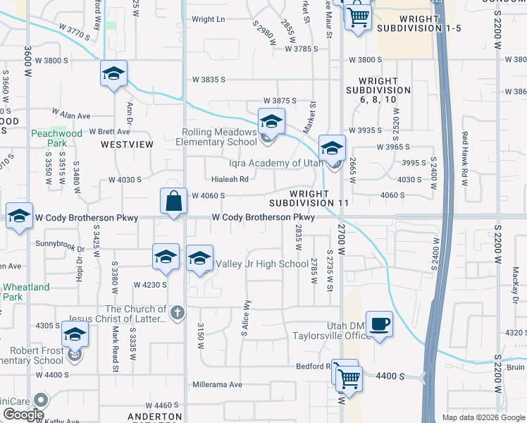 map of restaurants, bars, coffee shops, grocery stores, and more near 2961 West 4060 South in West Valley City