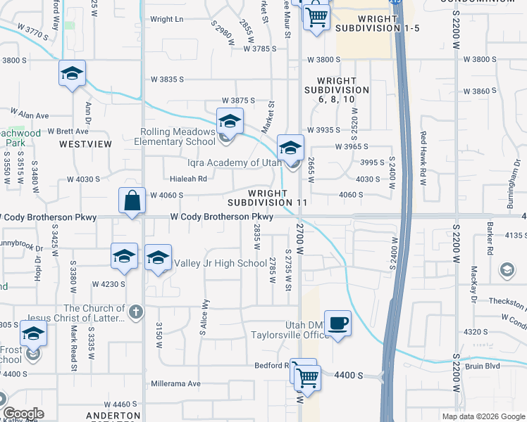 map of restaurants, bars, coffee shops, grocery stores, and more near 4070 South Montaia Drive in West Valley City