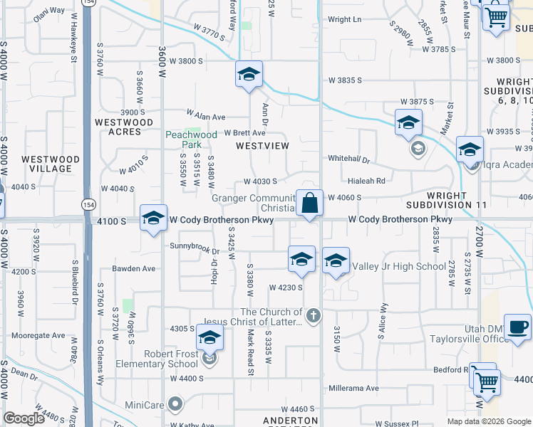 map of restaurants, bars, coffee shops, grocery stores, and more near 3320 West 4060 South in West Valley City