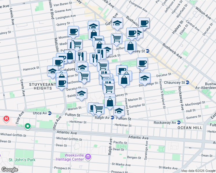 map of restaurants, bars, coffee shops, grocery stores, and more near in Brooklyn