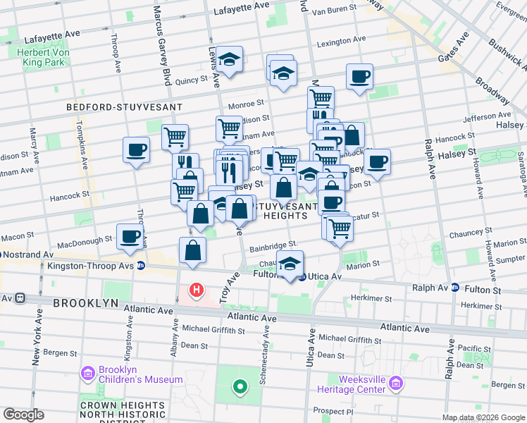 map of restaurants, bars, coffee shops, grocery stores, and more near 455A Macon Street in Brooklyn