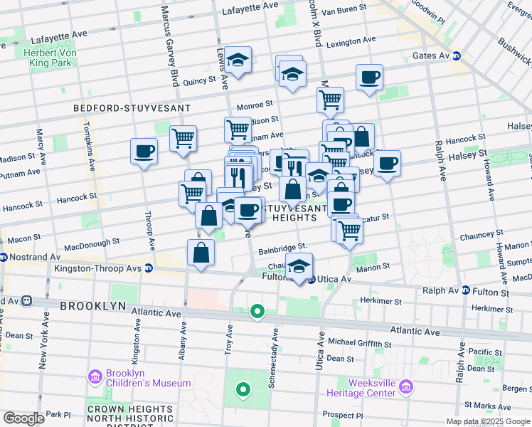 map of restaurants, bars, coffee shops, grocery stores, and more near 455A Macon Street in Brooklyn