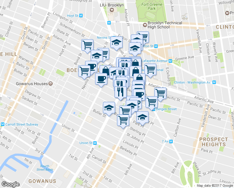 map of restaurants, bars, coffee shops, grocery stores, and more near 59 4th Avenue in Brooklyn