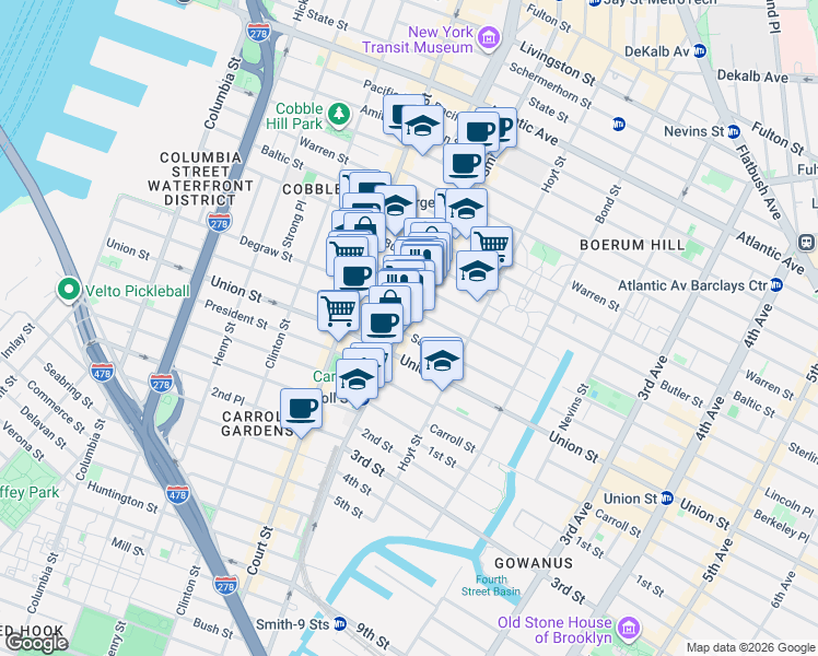 map of restaurants, bars, coffee shops, grocery stores, and more near 350 Degraw Street in Brooklyn
