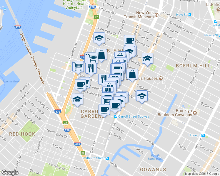 map of restaurants, bars, coffee shops, grocery stores, and more near 352 Court Street in Brooklyn