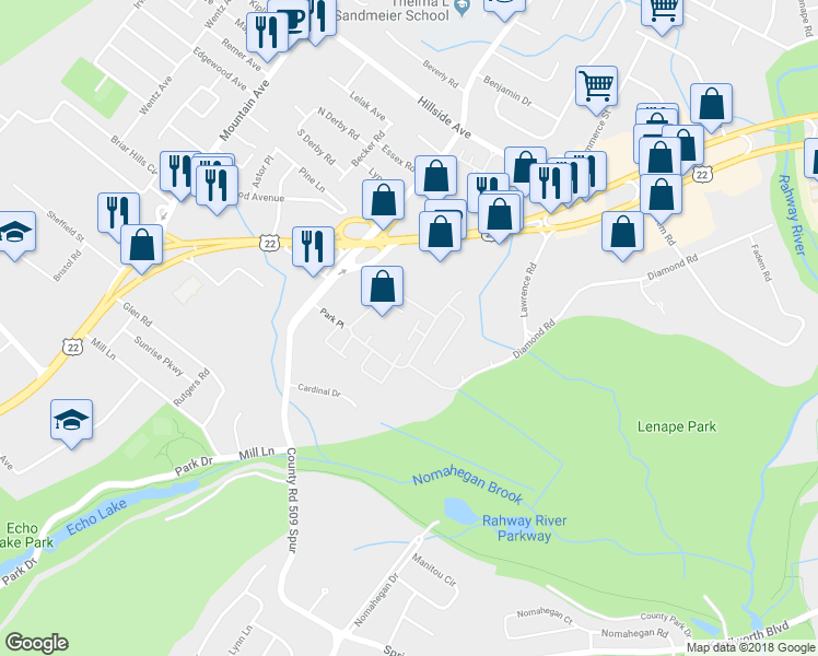 map of restaurants, bars, coffee shops, grocery stores, and more near 3709 Park Place in Springfield Township