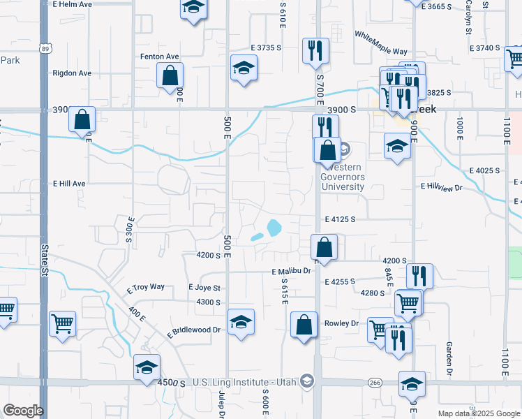 map of restaurants, bars, coffee shops, grocery stores, and more near 467 East Old Farm Road in Millcreek